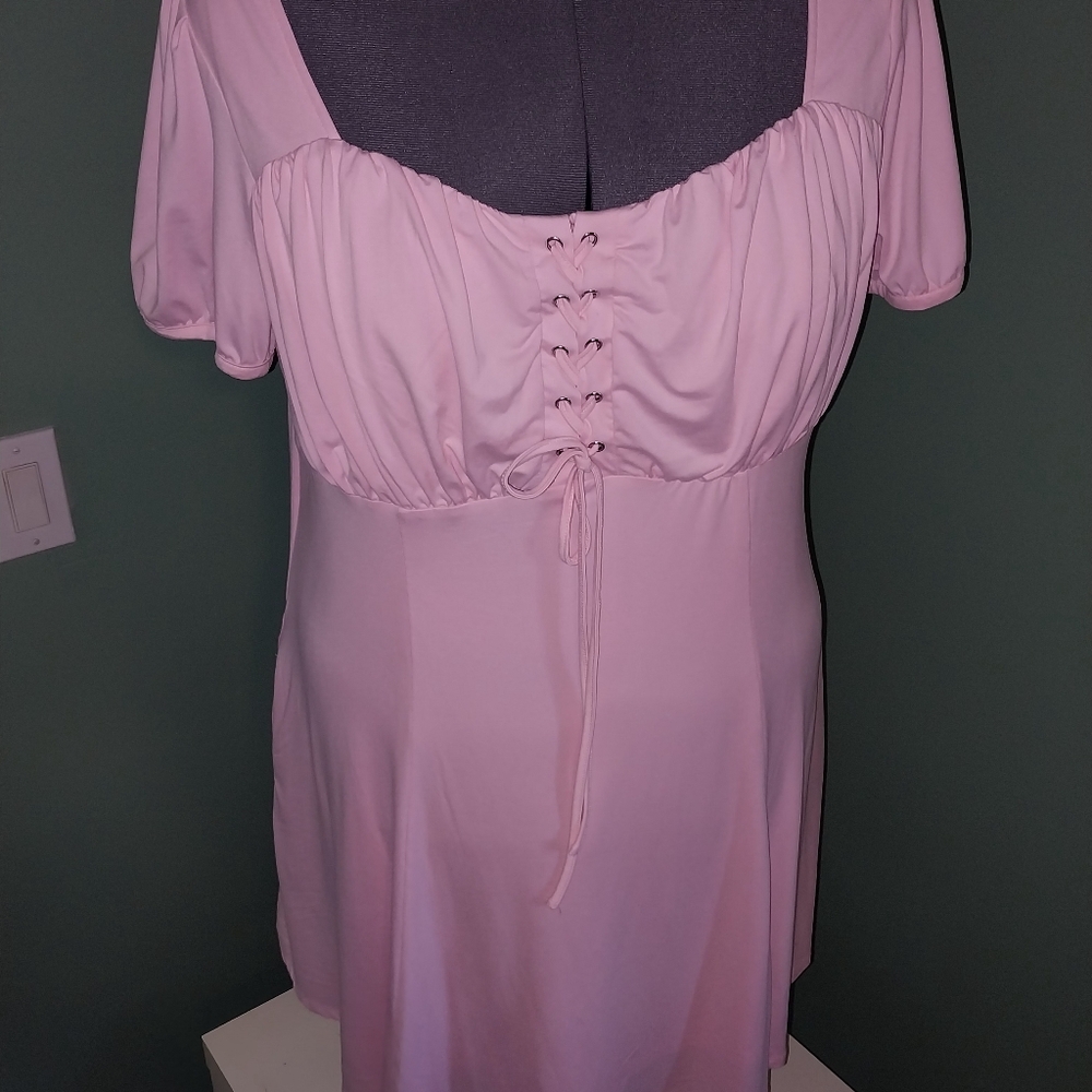 Pink Lace-Up Women Dress - Picture 4 of 6